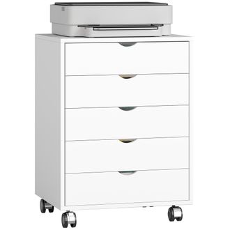 Mauro Ferretti Cassettiera Da Ufficio Con 5 Cassetti Per Documenti A3, Ruote E Blocco, 50x40x67.5 Cm, Bianco