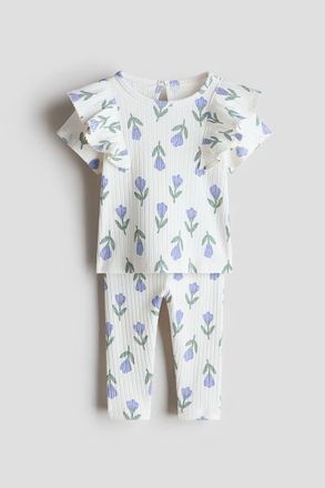 H&M 2-piece Printed Cotton Set in White/floral at Nordstrom, Size 12M