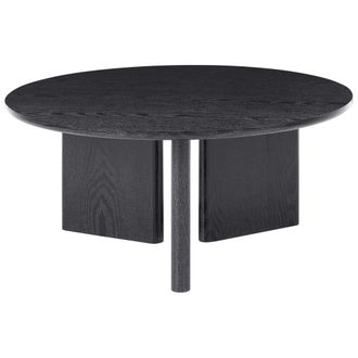Beliani Mesa De Centro Moderna De Mdf Con Chapa De Papel Redonda Patas De Tres Paneles Sala De Estar Negro Cowal