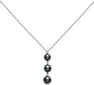 Mikimoto Black South Sea Pearl & Diamond Pendant Necklace in White Gold at Nordstrom, Size 18