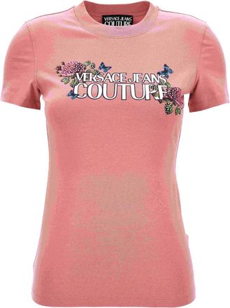 Versace Jeans Couture T-shirt con decorazione a fiori - Rosa