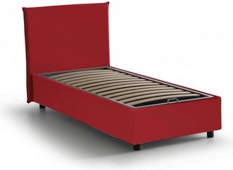 Talamo Italia Letto singolo Shana, Letto contenitore con rivestimento in tessuto, 100% Made in Italy, Apertura frontale, adatto per materasso Cm 80x200, Rosso
