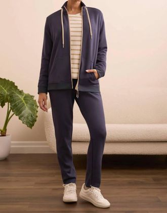 Tribal Techno Lux Textured Mock Neck Zip Cardigan In Sapphire