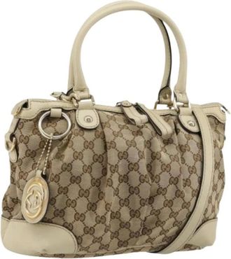 Gucci Pre-owned Handbags, female, Beige, Size: ONE SIZE Pre-owned Vintage Canvas Hand Bag