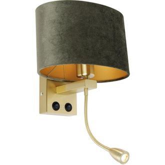 QAZQA Moderno Lámpara de pared de latón con pantalla de terciopelo ovalada verde 25 cm - Brescia Combi Acero /Terciopelo /Textil Cuadrada /Ovalada Incluye