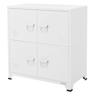 ML Design Ml-design - Archivador De Oficina 75x40x80,5 Cm Acero Blanco Armario Independiente Con 4 Patas Mesita Auxiliar Met&aacute;lica Con 4 Puertas Y 2 Compartiment