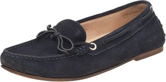 Tod's Tods Navy Blue Leather Bow Slip On Loafers