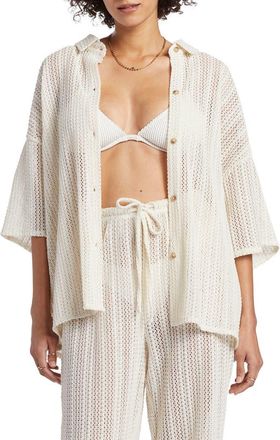 Billabong Largo Sheer Open Knit Cover-Up Shirt in Salt Crystal at Nordstrom, Size X-Small