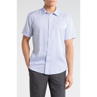 David Donahue Casual Short Sleeve Sport Shirt in White/Blue at Nordstrom Rack, Size Xx-Large