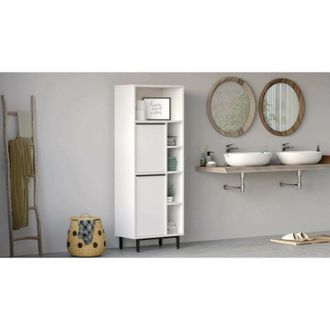 Dmora Dmora - Armario De Columna Mimas, Mueble Alto Para Ba&ntilde;o O Cocina, Armario Alto Multifuncional, Gabinete Multiusos, 160x36 H45 Cm, Blanco