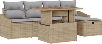 vidaXL Garden Sofa Set Height-Adjustable 6 pcs Beige Poly Rattan vidaXL