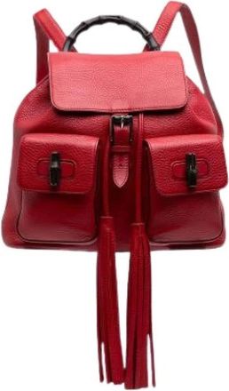 Gucci Pre-owned Vintage Bamboo Rugzak - Dames - Vintage Rugzakken - Rood - ONE Size - Leer - Vintage