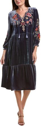 Johnny Was Taline Velvet Silk-Blend Boho Midi Dress