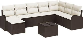 vidaXL Garden Sofa Set with Cushion 9 pcs Brown Poly rattan vidaXL