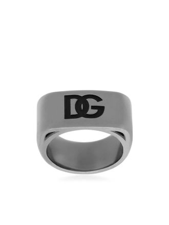指輪・リング Dolce & Gabbana Silver-Tone Chunky Logo Ring in Brass Man Dolce & Gabbana Silver-tone Chunky Logo Ring In Brass Man In