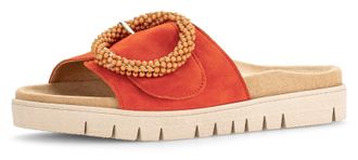 Gabor Pantolette GABOR, Damen, Gr. 46, orange, Ziegenveloursleder, Schuhe Pantolette, Plateau, Sommerschuh, Schlappen mit Zierperlen an der Zierschnalle