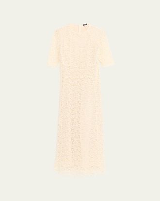 Kiton Guipure Lace Short-Sleeve Midi Dress