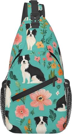 Generic Border Collie Flowers Crossbody Bag Adjustable Shoulder Bag Anti Theft Chest Backpack For Workout Casual Women
