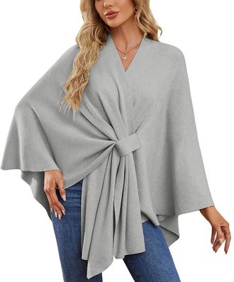 Generic Shawl Wraps for Women Elegant Shawl Wraps Soft Open Front Poncho Sweater for Fall Winter Knitted Warm Cross Front Shawls Wrap Reversible Poncho Cape B