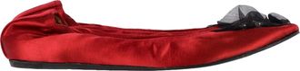 Lanvin Brooch-Embellished Ballet Flats in Red Satin