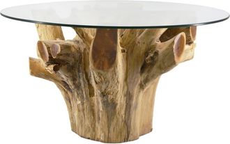 Moycor Mesa de centro de madera de teca beige y top de cristal d. 80 cm