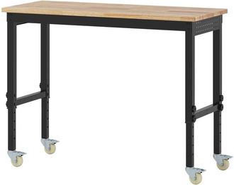 Costway Banco da Lavoro Regolabile in Altezza 74-104 cm, Tavolo da Lavoro in Legno di Gomma, con Ruote Bloccabili, 2 Pannelli Laterali Forati