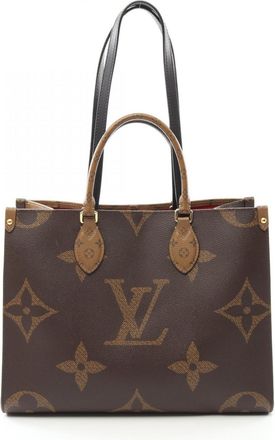 Louis Vuitton Beige Brown Coated Canvas Leather Tote Bag (Pre-Owned)