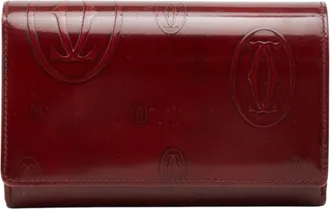Cartier Bordeaux Wine Red Patent Leather Long Wallet (Bi-Fold) (Pre-Owned)