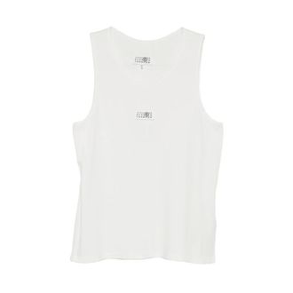 Maison Margiela Sleeveless Tops, male, White, Size: XL Logo Patch Sleeveless Top
