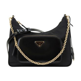 Prada Tassen, Dames, Zwart, ONE Size, Stijlvolle Schoudertas met Lederen Details