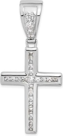 Diamond2Deal Sterling Silver Rhodium-plated Cubic Zirconia Cross Pendant