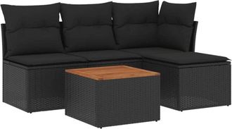 vidaXL Set De Muebles De Jard&iacute;n 5 Pzas Y Cojines Rat&aacute;n Sint&eacute;tico Negro Vidaxl