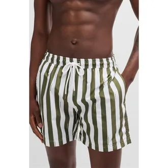 BOSS Teo Stripe Swim Trunks in White/Green at Nordstrom Rack, Size Xx-Large