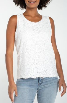 Liverpool L.A. Lace Front Knit Tank in Whipped Cream at Nordstrom, Size Small