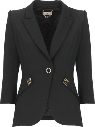 Elisabetta Franchi Black Peak Lapel Logoed Blazer