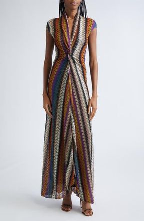 Missoni Stripe Twist Front Raschel Mesh Maxi Dress in Yellow And Purple Tones at Nordstrom, Size 10 Us