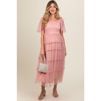 Pinkblush Ruffled Mesh Maxi Dress at Nordstrom, Size Small