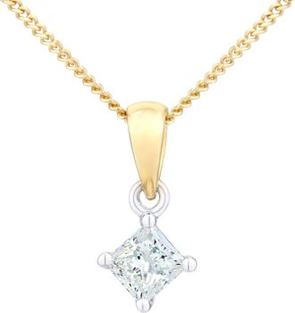 Jewelco London 18ct Gold Princess 1/4ct Diamond Solitaire Pendant Necklace 18 - PP0AXL4835Y18JPK