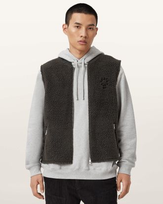 AllSaints Polyester Otis Sherpa Boxy Vest, Size: XXL