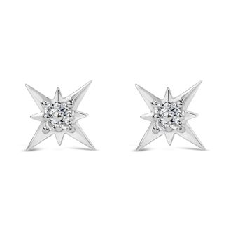 House of Brilliance Sterling Silver Lab Created White Sapphire Starburst Stud Earrings