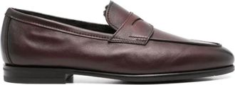 Santoni Bruine Penny Slot Shearling Loafers - Heren - Loafers - Bruin - 42 1/2 EU - Leer - Schoenen