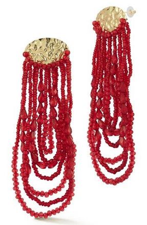 Sphera Milano Beaded Fringe Drop Earrings in Gold/red at Nordstrom Rack