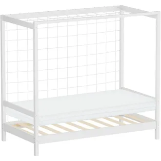 ML Design Ml-design - Cama Infantil 80 X 160 Cm En Forma De Porter&iacute;a De F&uacute;tbol Con Colch&oacute;n 10cm Madera De Pino Color Blanco, Cuna Individual Para Ni&ntilde;o Con Somie