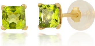MAX + STONE 14k Yellow or White Gold 4mm Square Princess Cut Gemstone Stud Earrings
