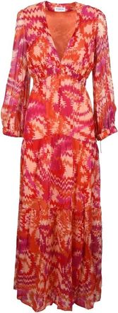 Dondup Lange Jurk met Elastische Taille - Dames - Maxi kleedjes - Rood - S - Kleedjes