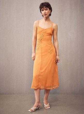 Contemporaine Womens Floral appliqu&eacute; apricot chiffon dress