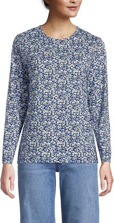 Lands End Supima Cotton Long Sleeve Crewneck T-Shirt in Navy/clear Blue Ditsy Floral at Nordstrom, Size Medium P
