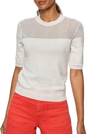 Sanctuary Mixed Stitch Short Sleeve Cotton Sweater in Chalk White at Nordstrom, Size X-Large