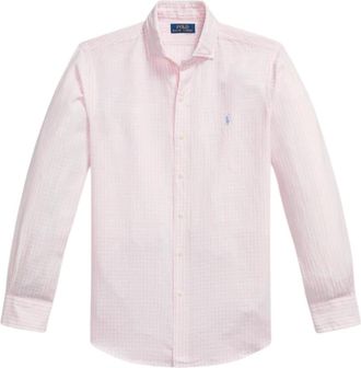 Ralph Lauren Custom Fit Gestreepte Seersucker Overhemd - Heren - Casual Overhemden - Roze - S - Katoen - Overhemden