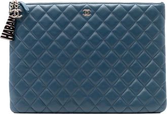 Chanel Clutch La Habana O Case grande in pelle di agnello trapuntata 2016-2017 - Blu